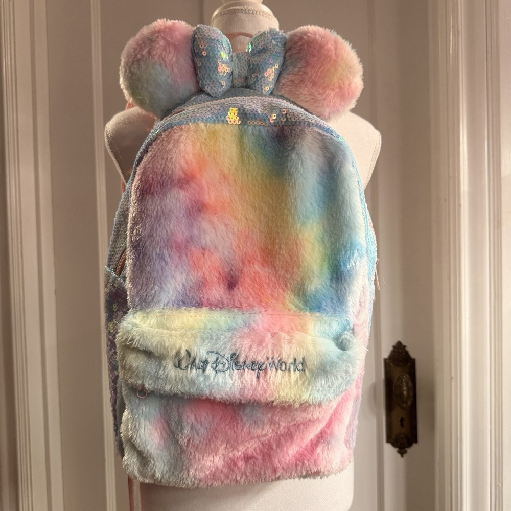 Walt Disney World Minnie Mouse Plush Rainbow Backpack‎ And Rainbow Lunchbox - Picture 2 of 16